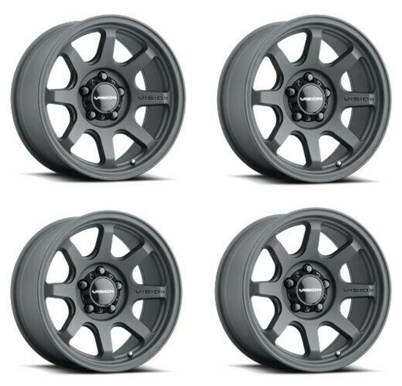 Set 4 16" Vision Off-Road 351 Flow Satin Black Wheels 16x8 6x5.5 Truck Rims 0mm