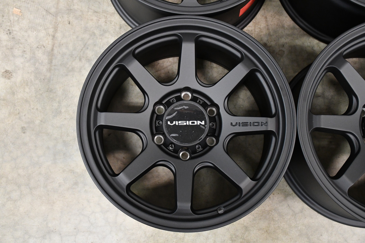 Set 4 16" Vision Off-Road 351 Flow Satin Black Wheels 16x8 6x5.5 Truck Rims 0mm