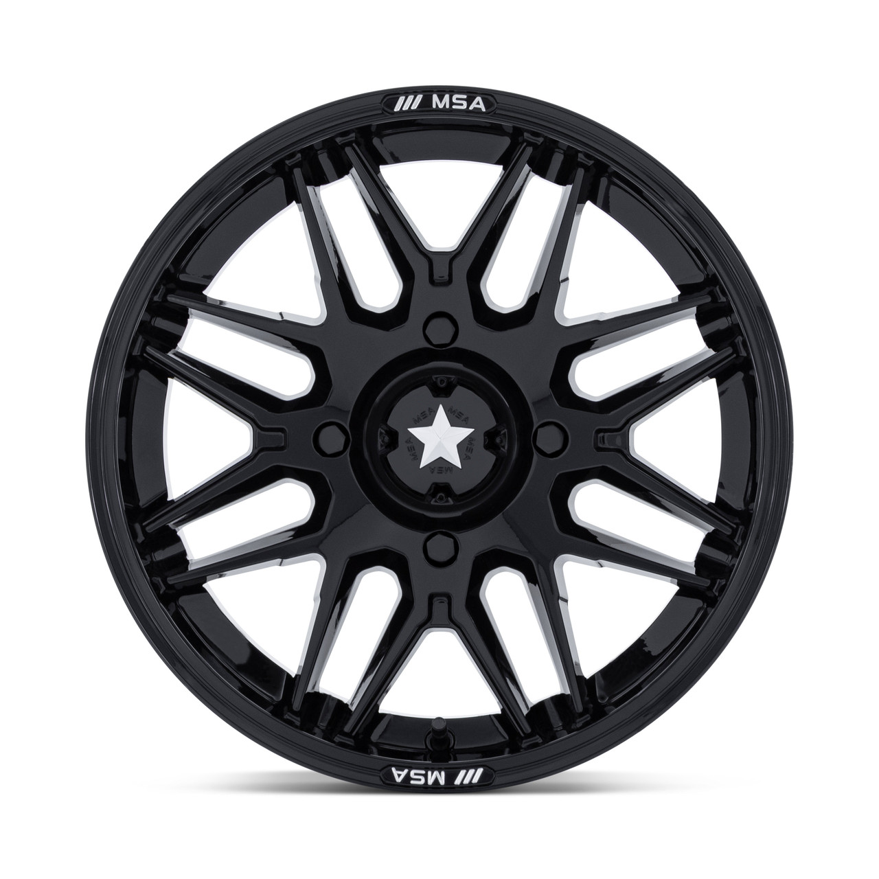 Set 4 14" MSA Offroad Wheelss M52 Radar UTV Gloss Black 14x7 Wheels 5x4.5 10mm