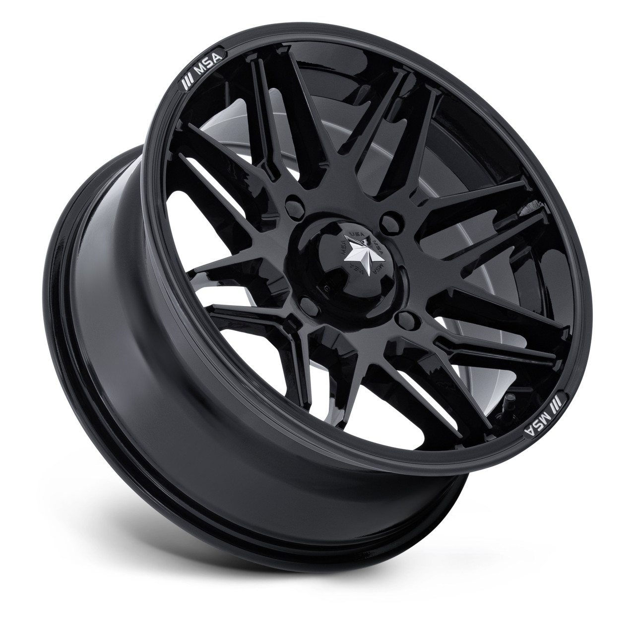 16" MSA Offroad Wheels M52 Radar UTV Gloss Black 16x7 Wheel 5x4.5 10mm Rim