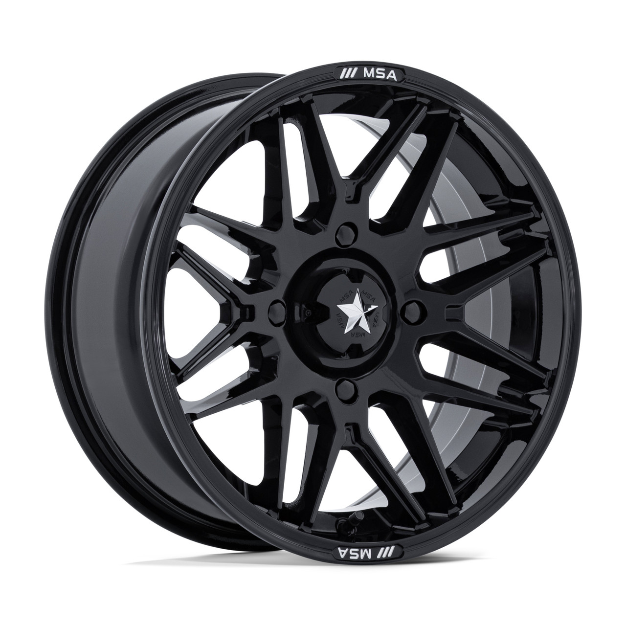 14" MSA Offroad Wheels M52 Radar UTV Gloss Black 14x7 Wheel 4x137 -47mm Rim