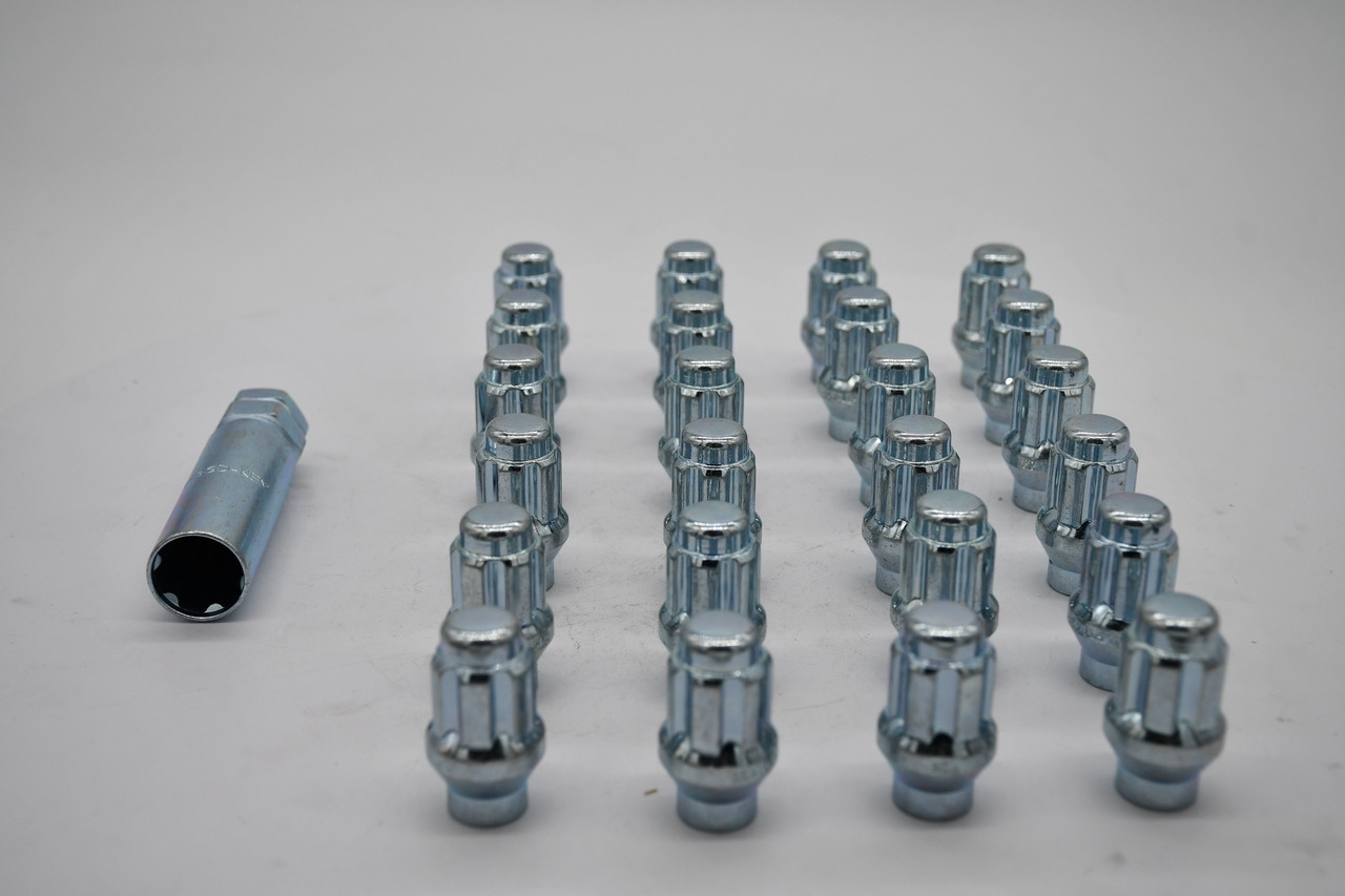 Set 24 ET Spline Lug Nut Kit Zinc 12mm x 1.5 1.4" Tall M12x1.5 Extended Thread