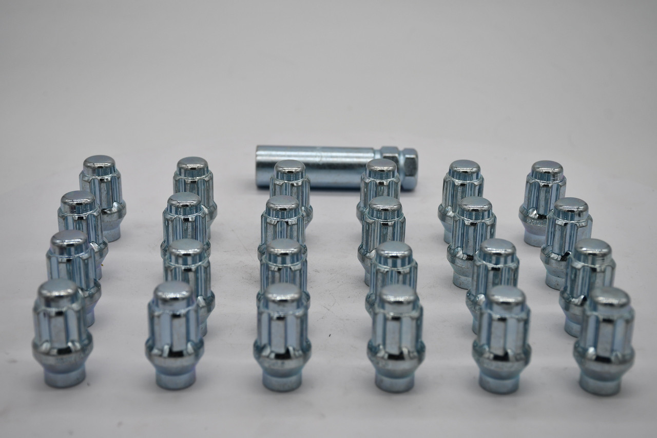 Set 24 ET Spline Lug Nut Kit Zinc 12mm x 1.5 1.4" Tall M12x1.5 Extended Thread