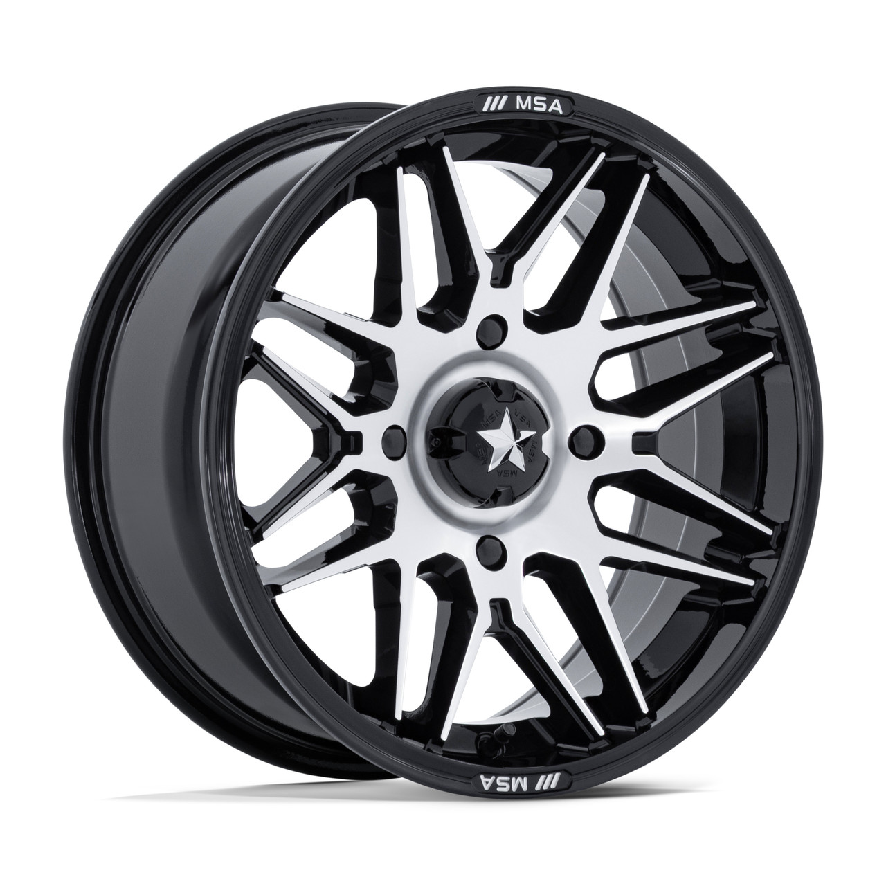 16" MSA Offroad Wheels M52 Radar UTV Black Machined Face 16x7 5x4.5 10mm Rim