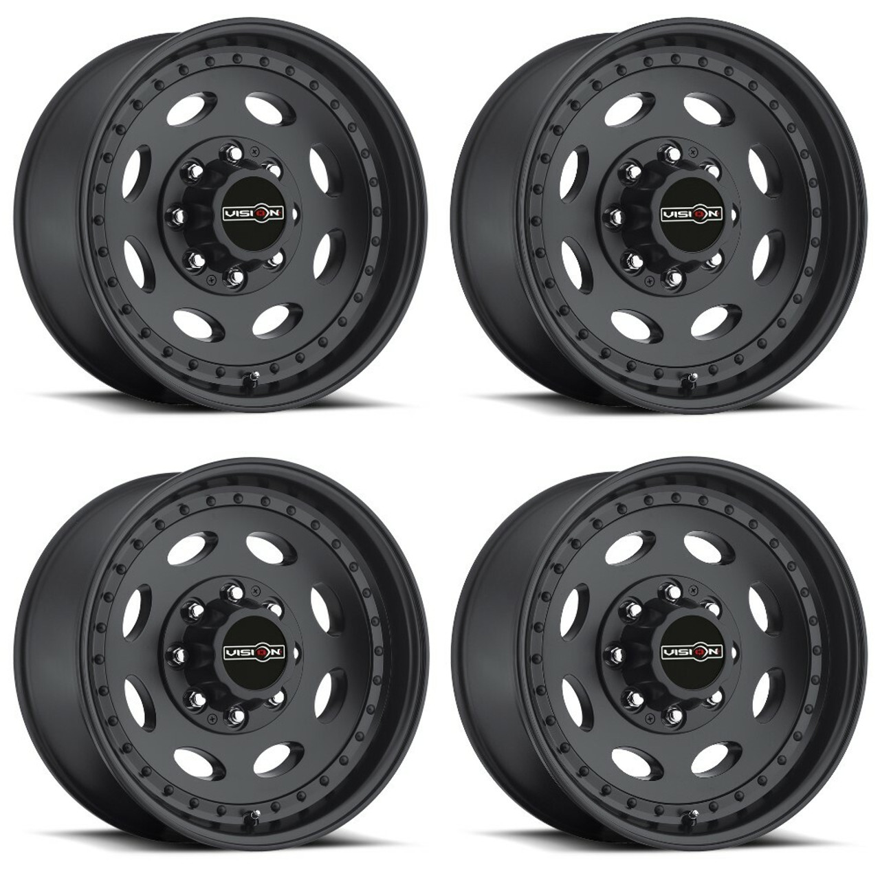 Set 4 19.5" Vision HD 81 Heavy Hauler Matte Black Wheels 19.5x7.5 8x170 Rims 0mm