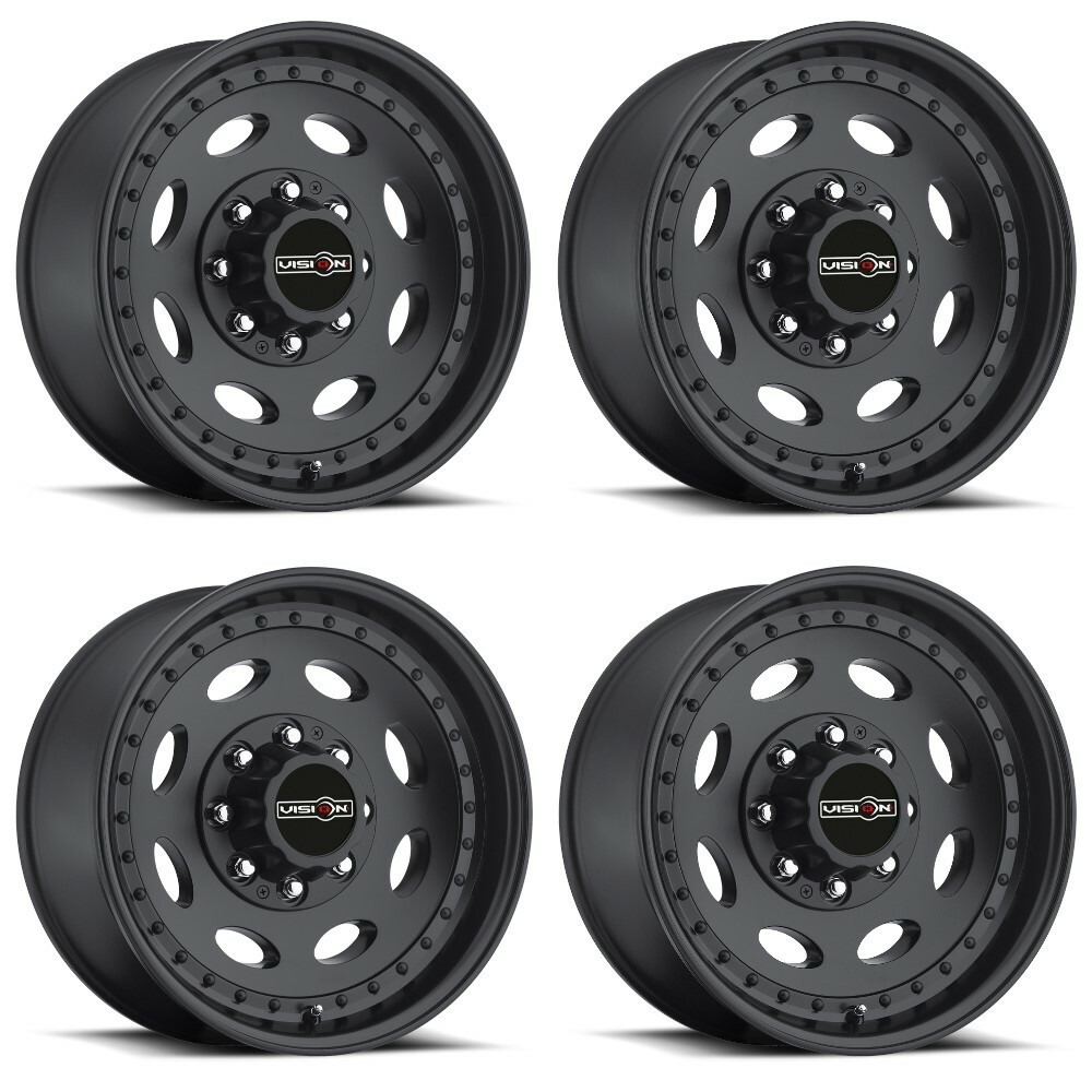 Set 4 16" Vision HD 81 Heavy Hauler Matte Black Wheels 16x6 8x6.5 Rims 0mm