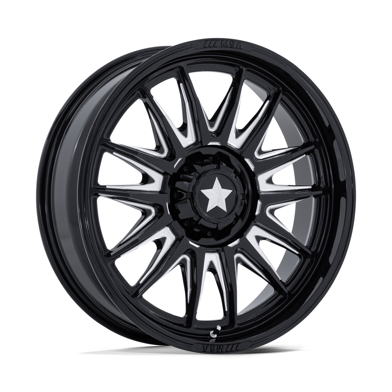 18" MSA Offroad Wheels M55 Commander UTV Gloss Black Milled 18x7 4x110 10mm Rim