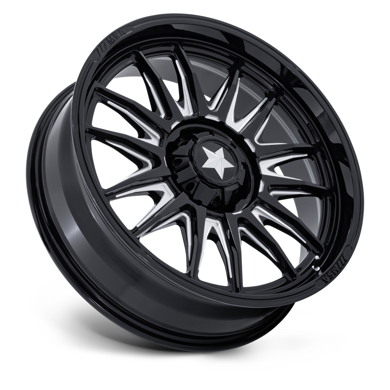 18" MSA Offroad Wheels M55 Commander UTV Gloss Black Milled 18x7 4x110 10mm Rim