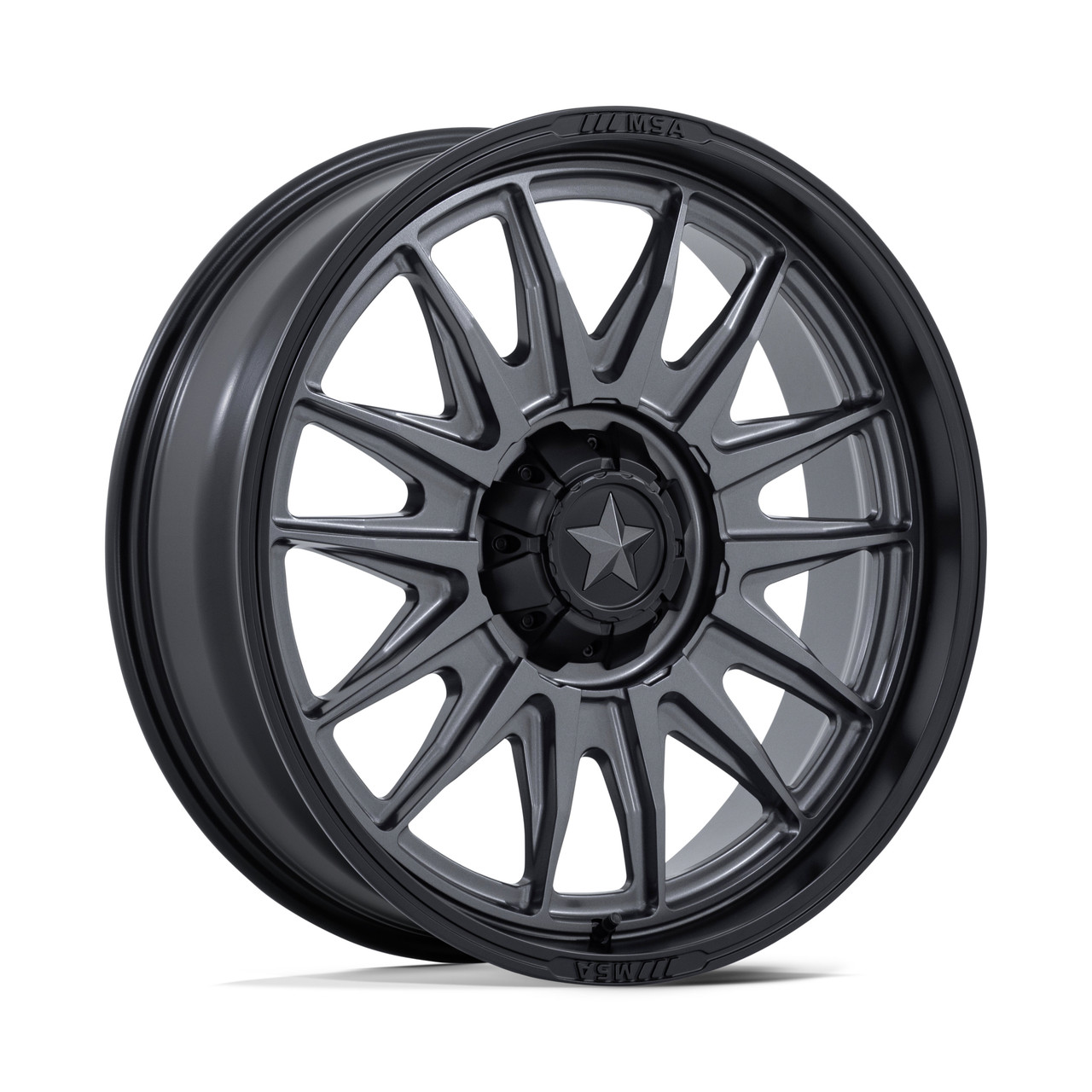 24" MSA Offroad Wheels M55 Commander UTV Gunmetal M-Blk Lip 24x7 4x137 4x156 0mm