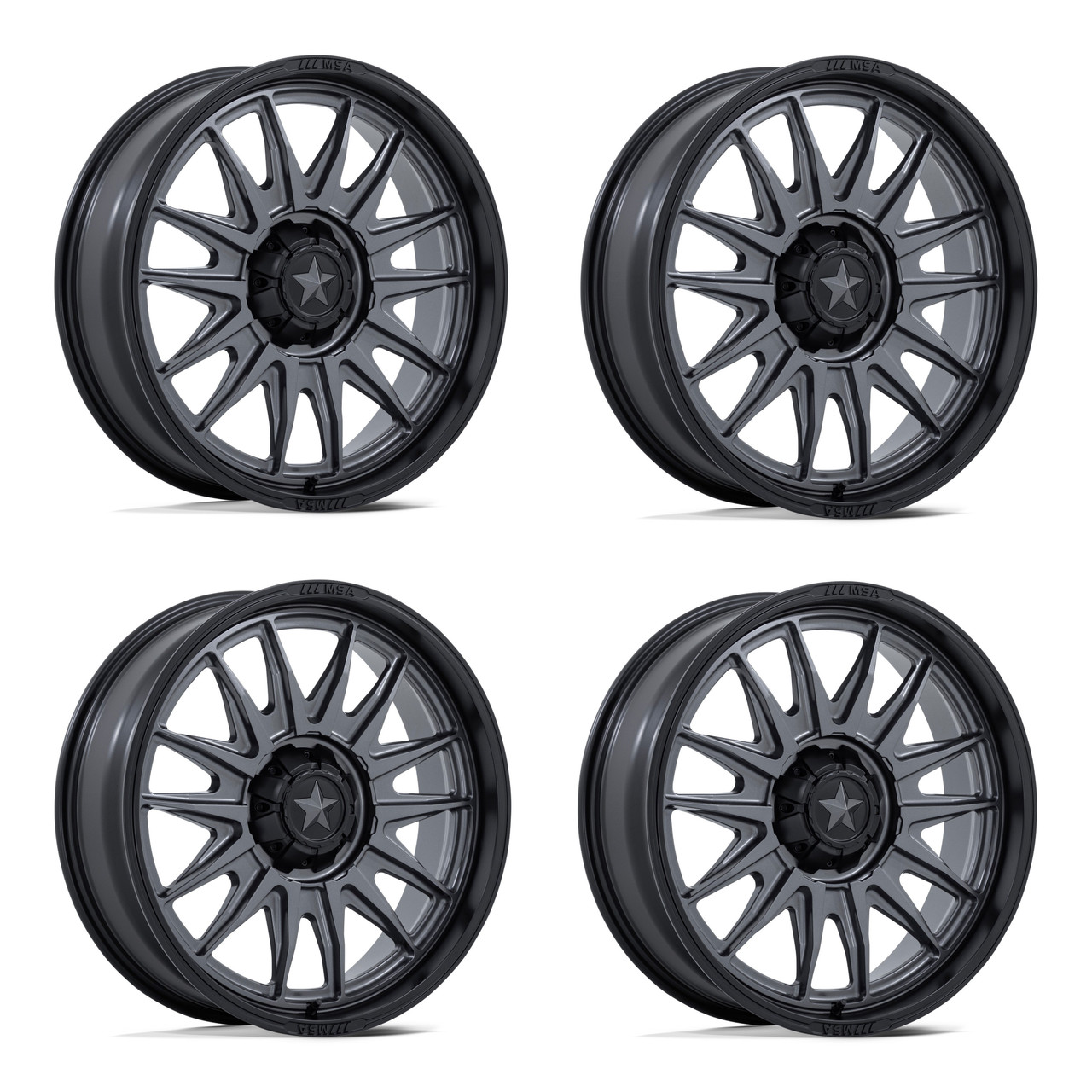 Set 4 20" MSA Offroad M55 Commander UTV Gunmetal M-Blk Lip 20x7 4x137 4x156 0mm