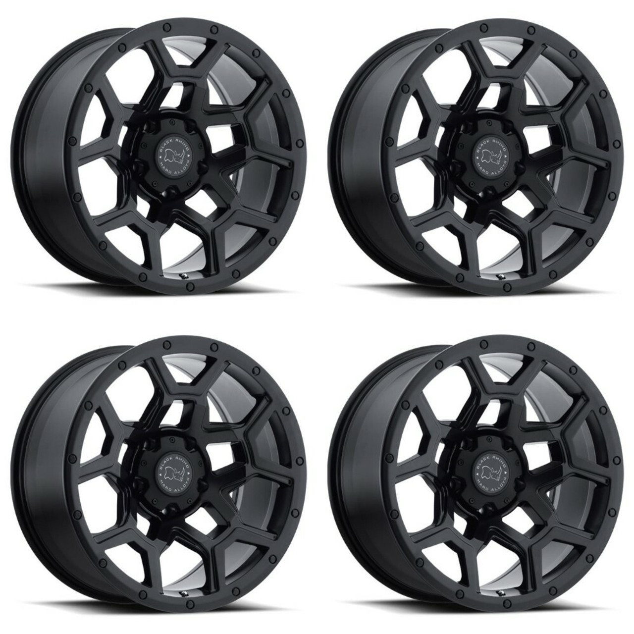 Set 4 Black Rhino Overland 17x8 6x130 Matte Black Wheels 17" 52mm Rims