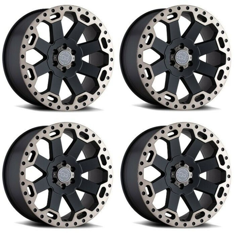 Set 4 17" Black Rhino Warlord 17x8 5x5 Matte Black W  Machined Tint Wheels 30mm