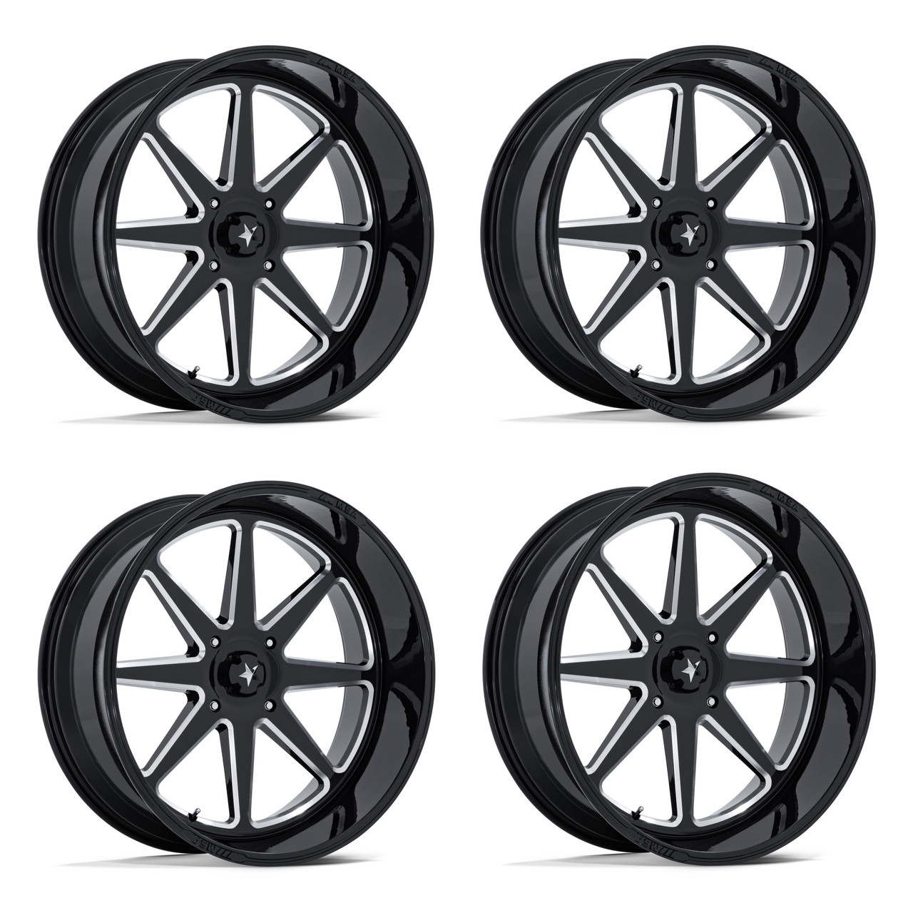 Set 4 14" MSA Offroad Wheels M54 Spark UTV Black Milled 14x7 4x110 -47mm Rims