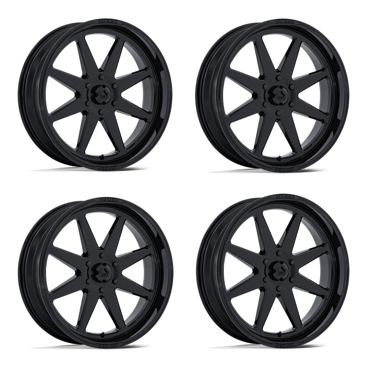 Set 4 15" MSA Offroad Wheels M54 Spark UTV Gloss Black 15x7 4x110 10mm Rims