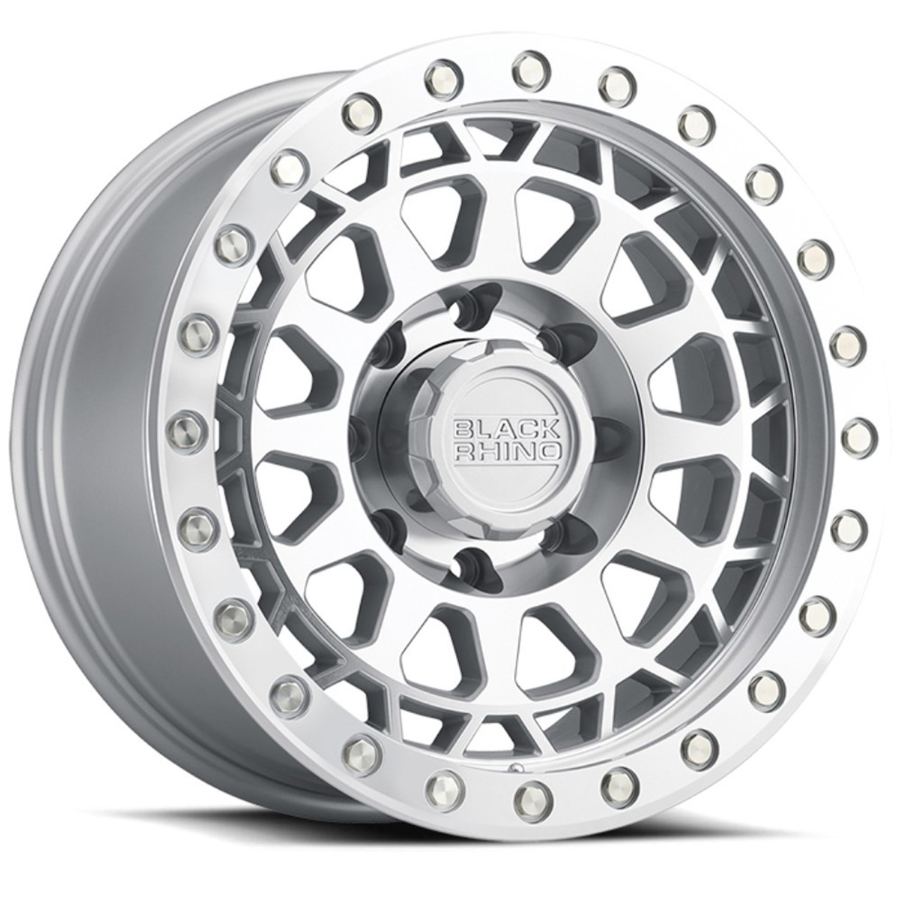 Set 4 Black Rhino Primm Beadlock 17x8.5 5x5 Silver Machine Wheels 17"