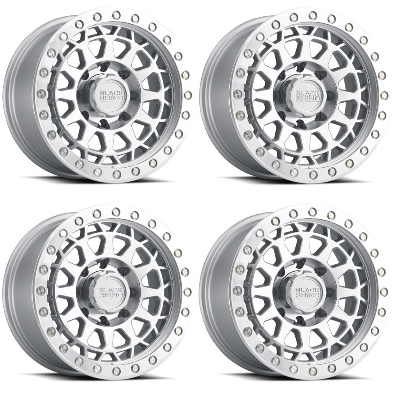 Set 4 Black Rhino Primm Beadlock 17x8.5 5x5 Silver Machine Wheels 17"