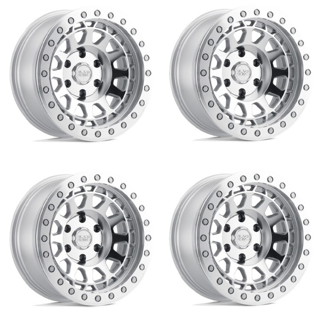 Set 4 Black Rhino Primm Beadlock 17x8.5 5x5 Silver Machine Wheels 17"