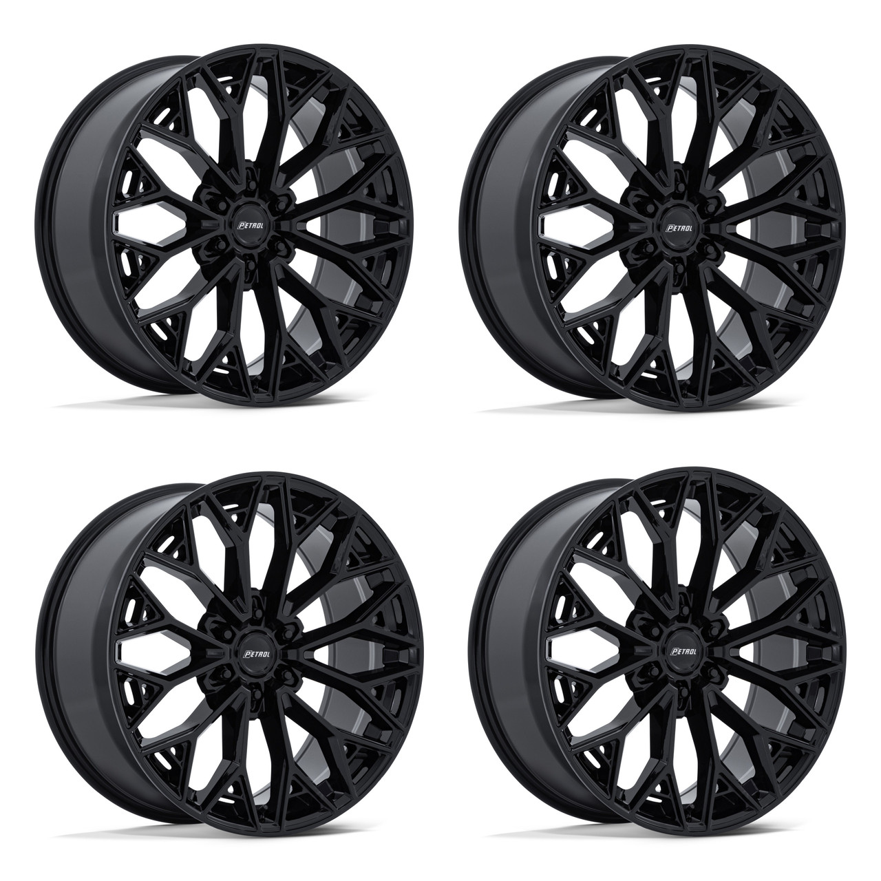 Set 4 22" Petrol PE006 P5E Gloss Black 22x9.5 Wheels 6x5.5 25mm SUV Rims