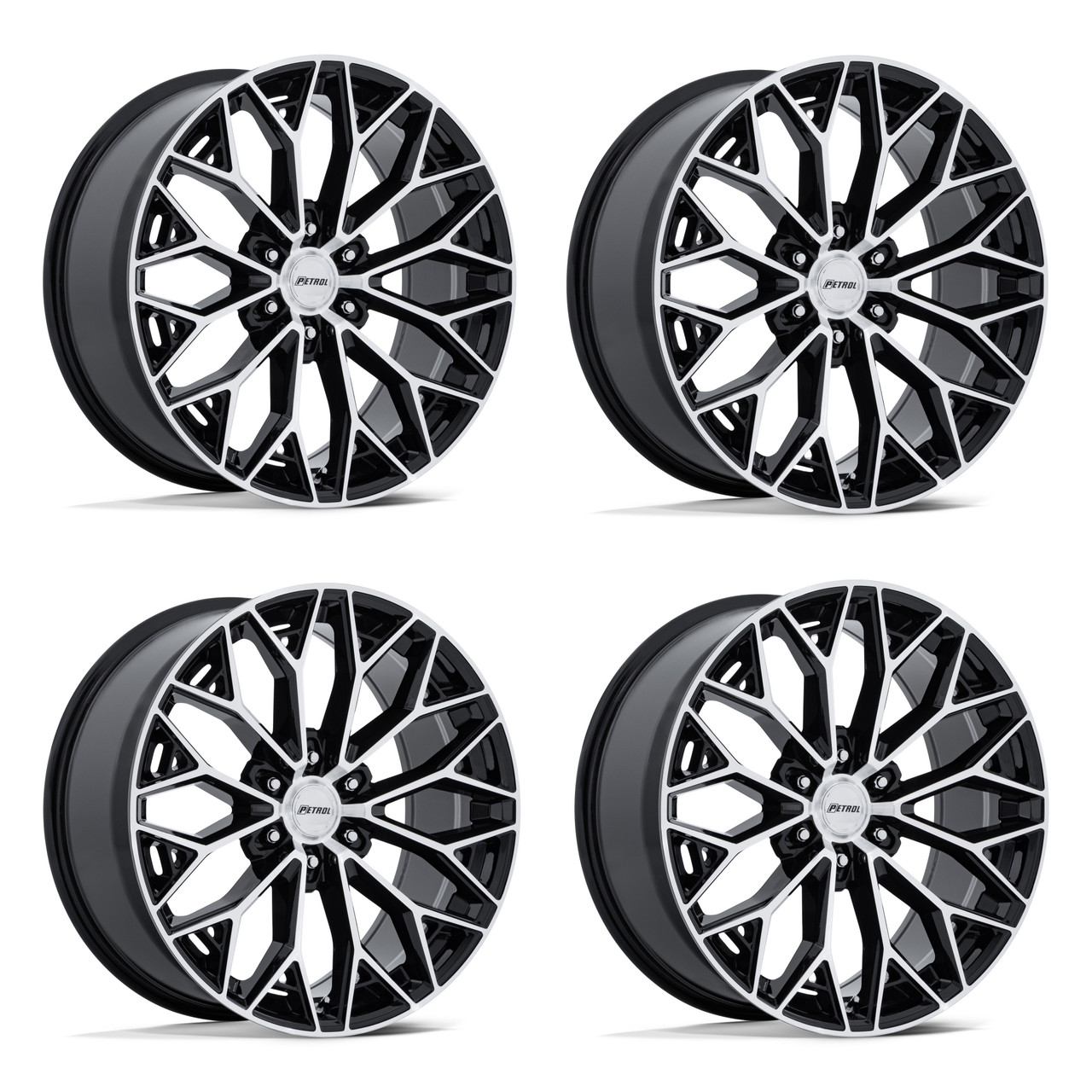 Set 4 20" Petrol PE006 P5E Gloss Black Machined 20x9.5 Wheels 6x135 30mm Rims