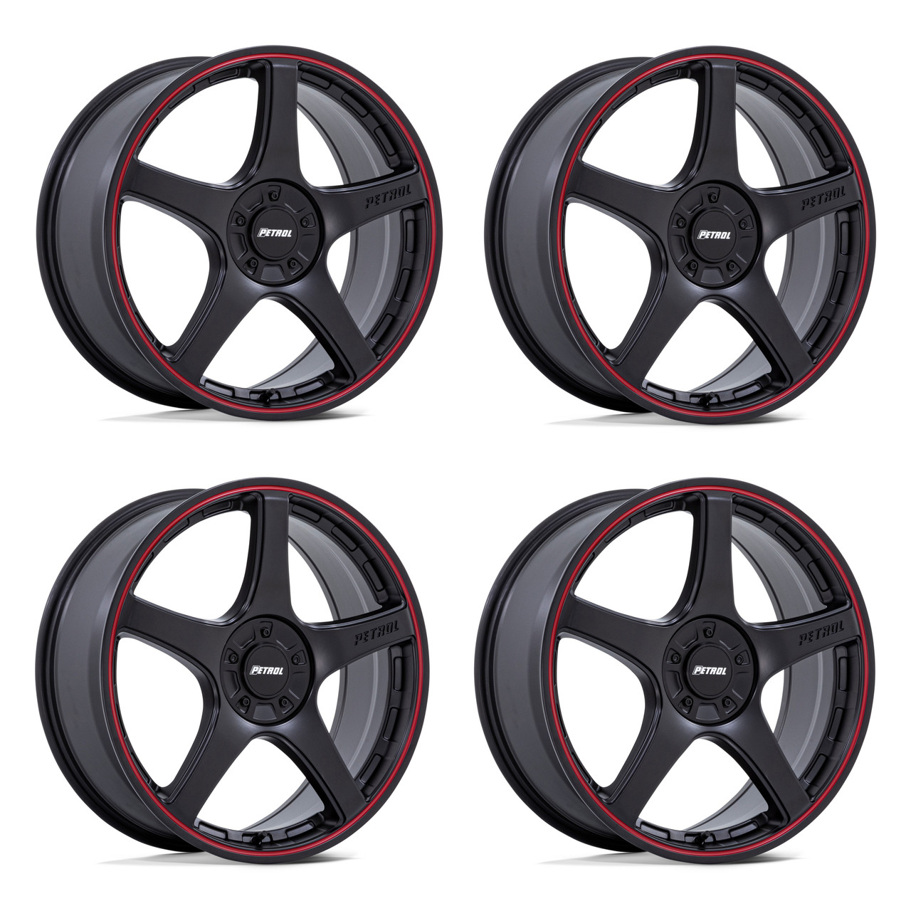 Set 4 19" Petrol PE003 P2E Matte Black Red Lip 19x8 Wheels 5x110 5x115 40mm Rims