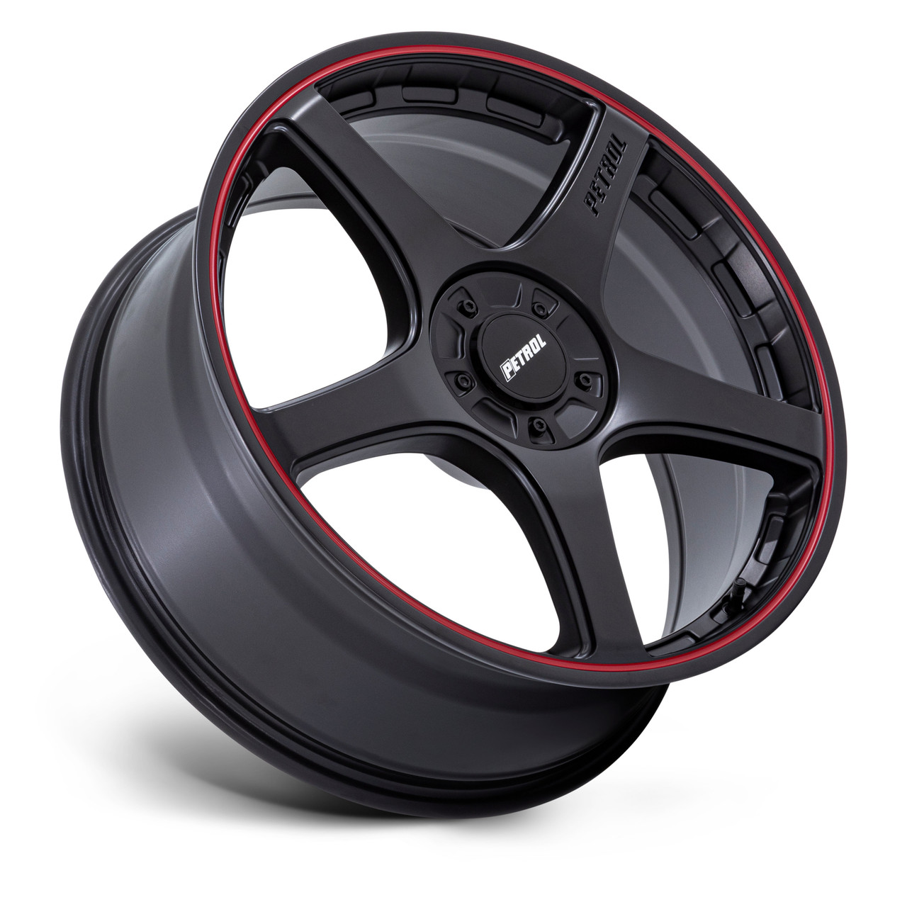 19" Petrol PE003 P2E Matte Black Red Lip 19x8 Wheel 5x4.25 5x4.5 40mm Rim