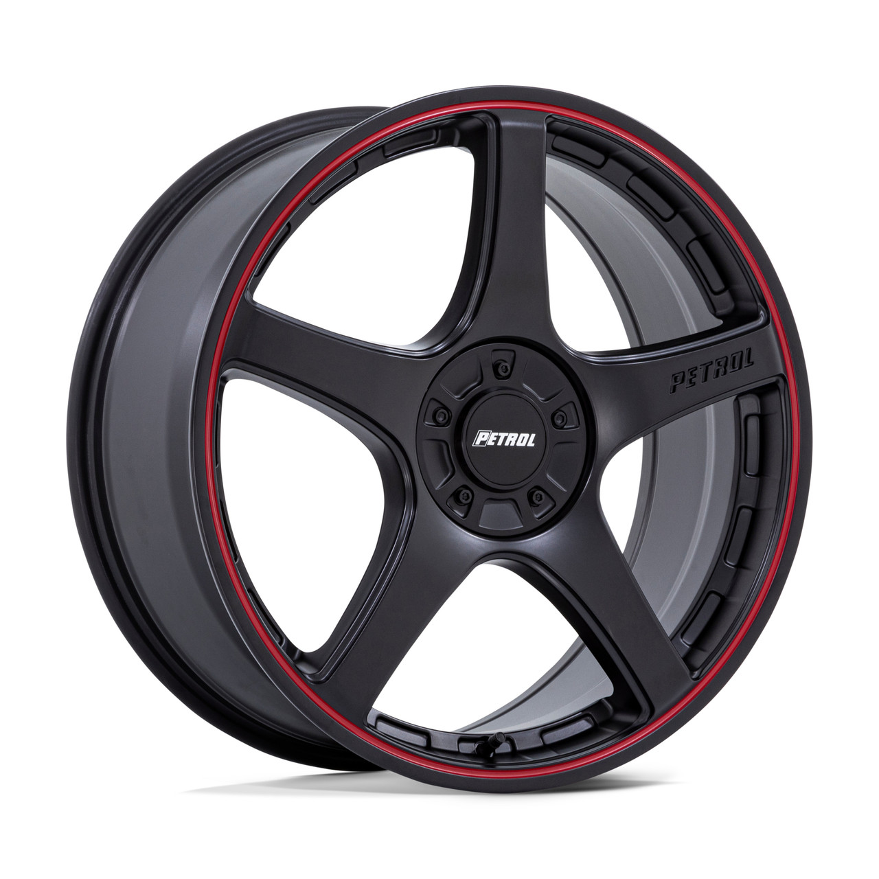 Set 4 17" Petrol PE003 P2E Matte Black Red Lip 17x8 Wheels 5x4.25 5x4.5 40mm Rim
