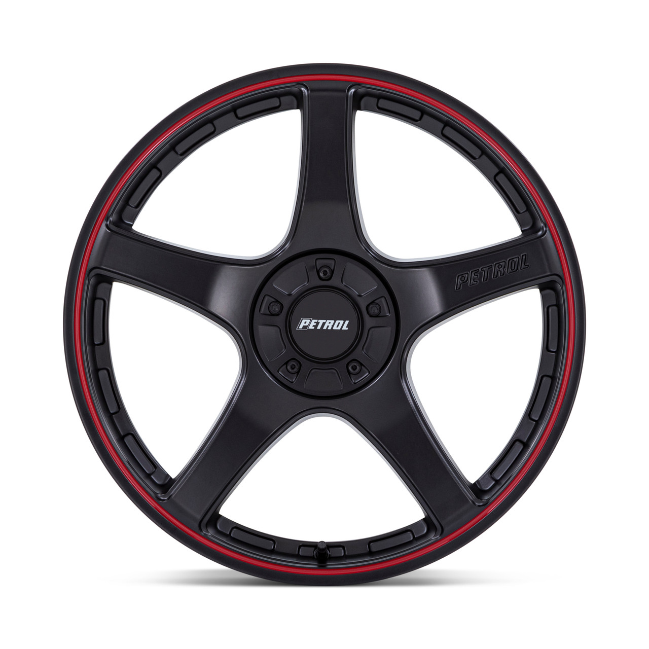 Set 4 17" Petrol PE003 P2E Matte Black Red Lip 17x8 Wheels 5x4.25 5x4.5 40mm Rim