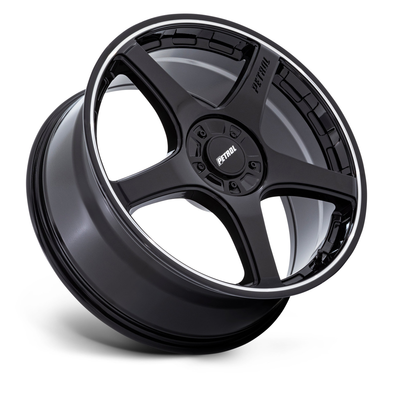19" Petrol PE003 P2E 19x8 5x110 5x115 40mm Gloss Black Machined Lip Rim