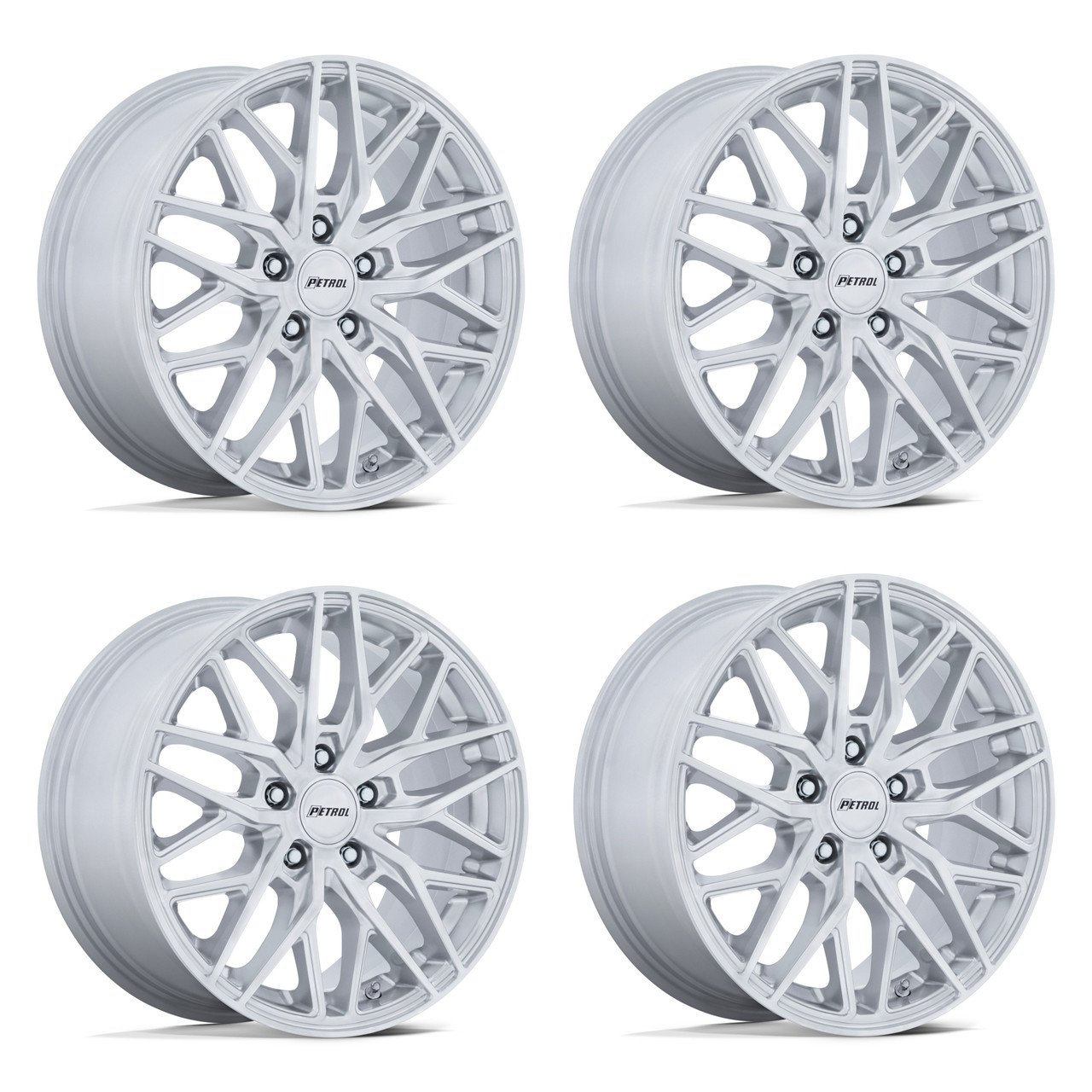 Set 4 20" Petrol PE004 P3E Machined Brushed Gloss Silver 20x8.5 5x120 35mm Rims
