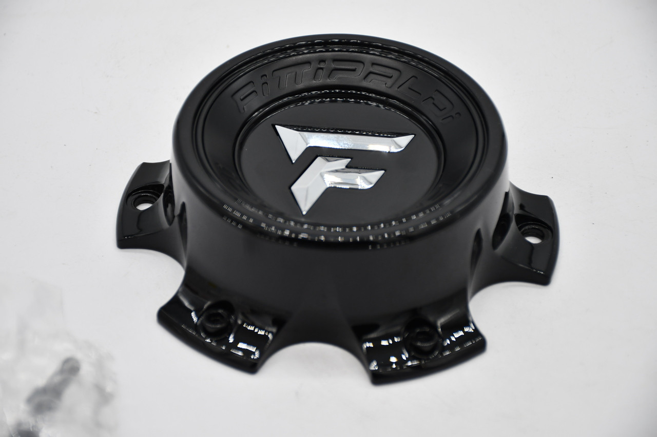 Fittipaldi Offroad black wheel center cap with chrome logo, 5.5-inch 6-lug cap, SKU FI-6H-01-SG(B).