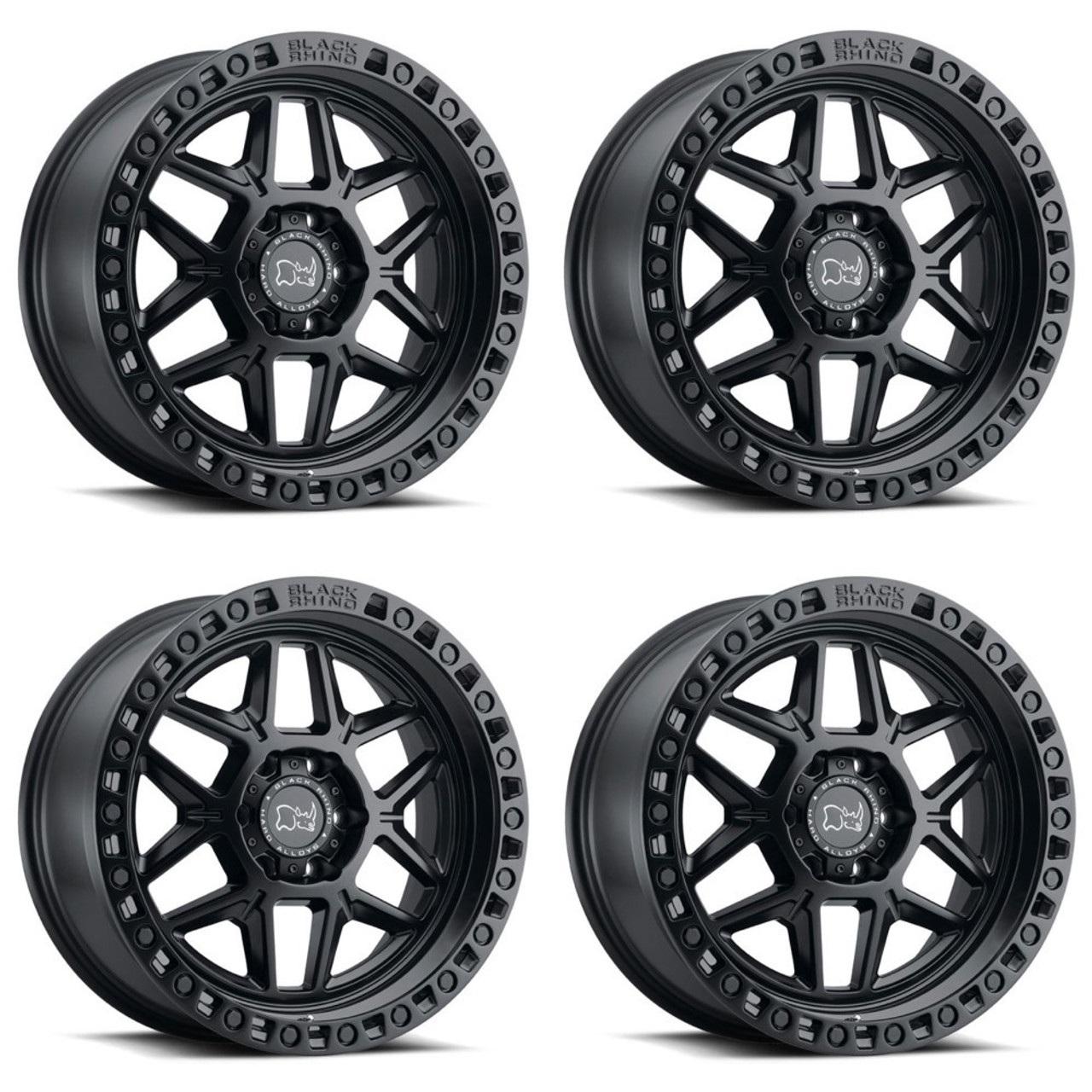 Set 4 Black Rhino Kelso 17x9 5x5 Matte Black Wheels 17" 0mm For Jeep Truck Rims