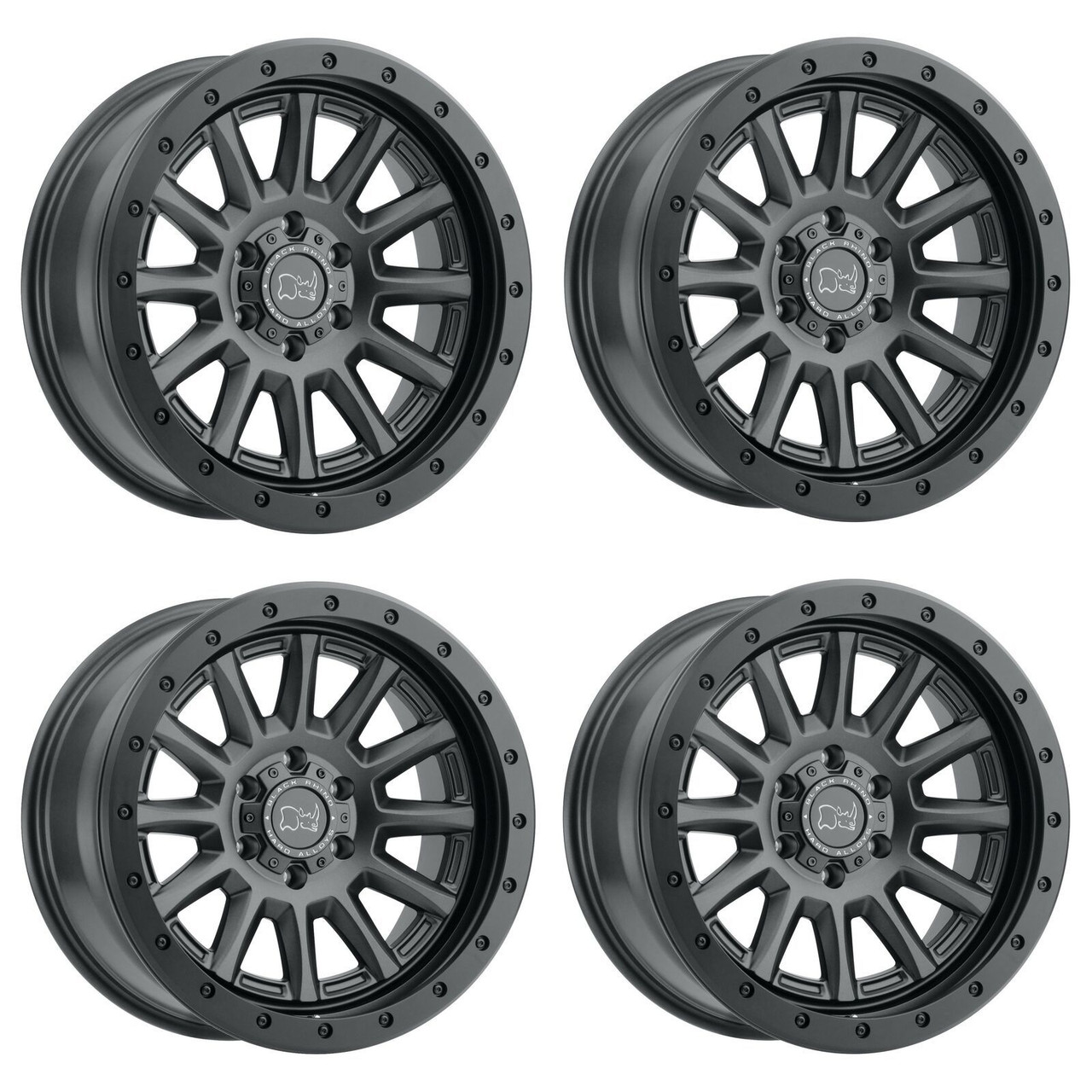 Set 4 Black Rhino Dugger 17x8.5 5x4.5 Gun Black Wheels 17" -18mm Lifted Rims