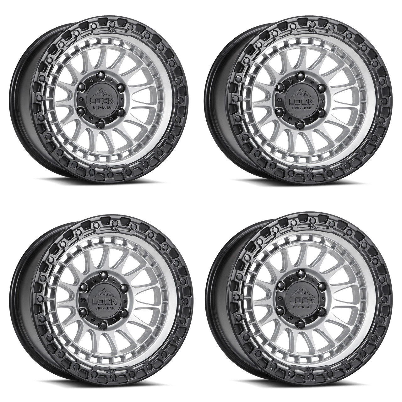 Set 4 17" Lock Offroad Mojave Matte Silver Matte Black Ring 17x9 8x6.5 12mm Rims