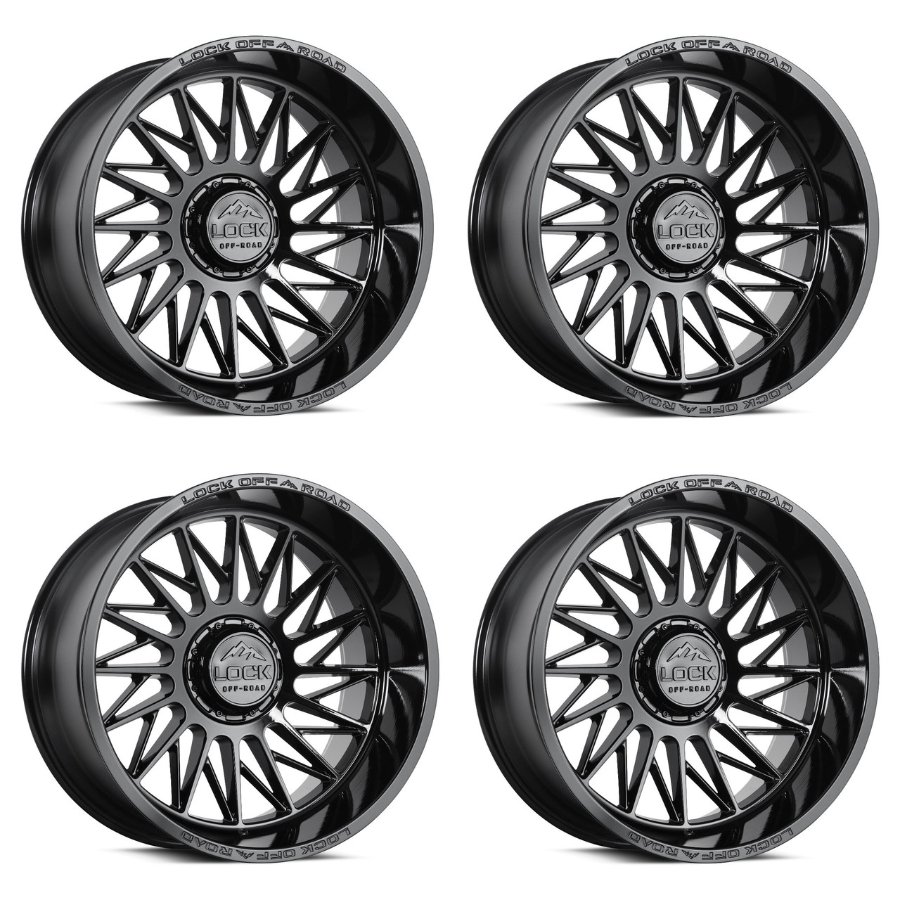 Set 4 20" Lock Extreme Assault Gloss Black 20x9 8x170 1mm Offroad Truck Wheel