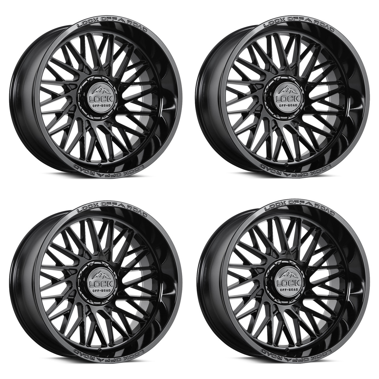 Set 4 20" Lock Extreme Bandit Gloss Black 20x9 8x6.5 1mm Offroad Truck Wheels