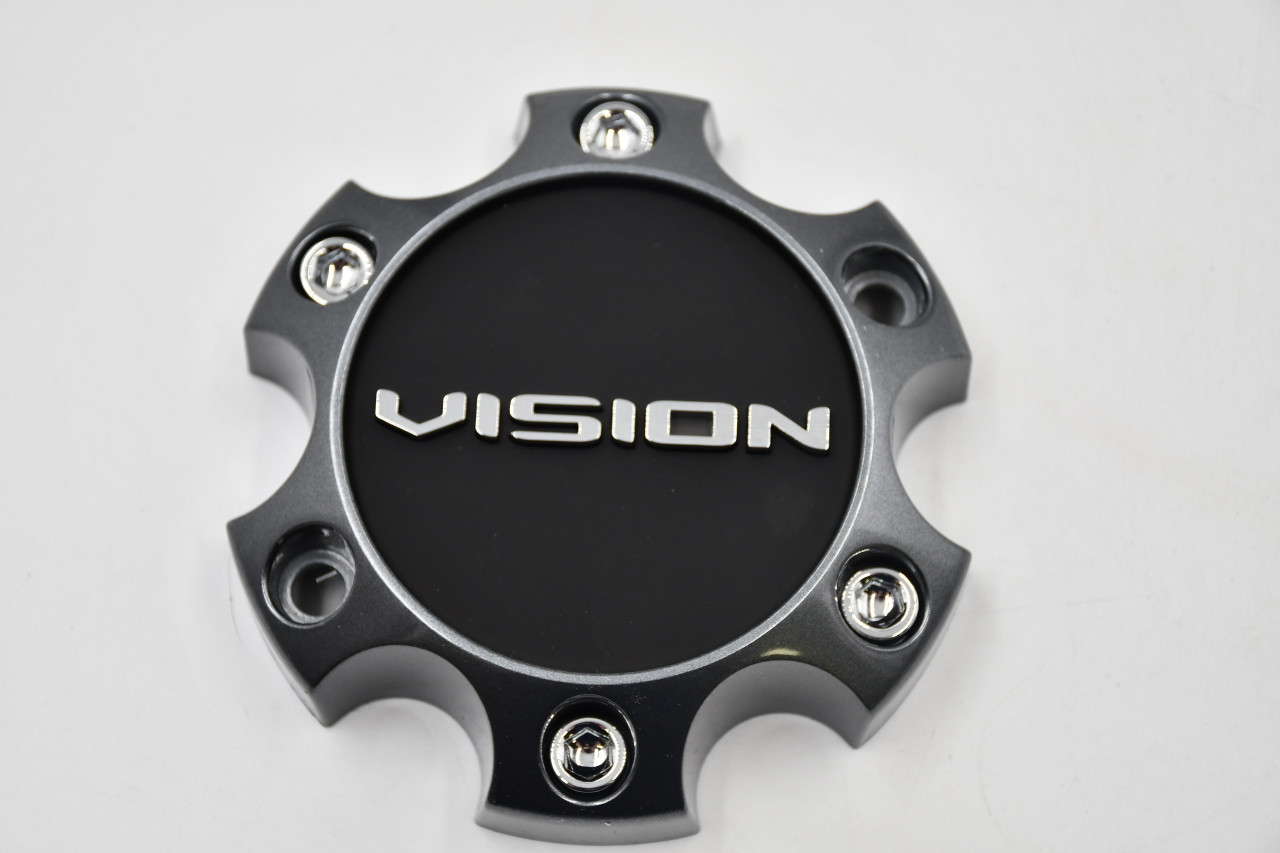 Vision Gun Metal/ Flat Black/Chrome Wheel Center Cap Hub Cap C476GM-6V 5" Vision Bolt On 6 Lug