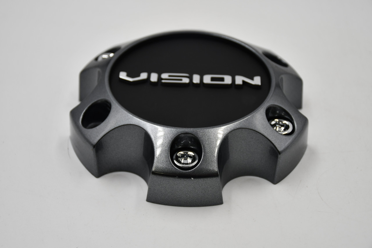 Vision Gun Metal/ Flat Black/Chrome Wheel Center Cap Hub Cap C476GM-6V 5" Vision Bolt On 6 Lug