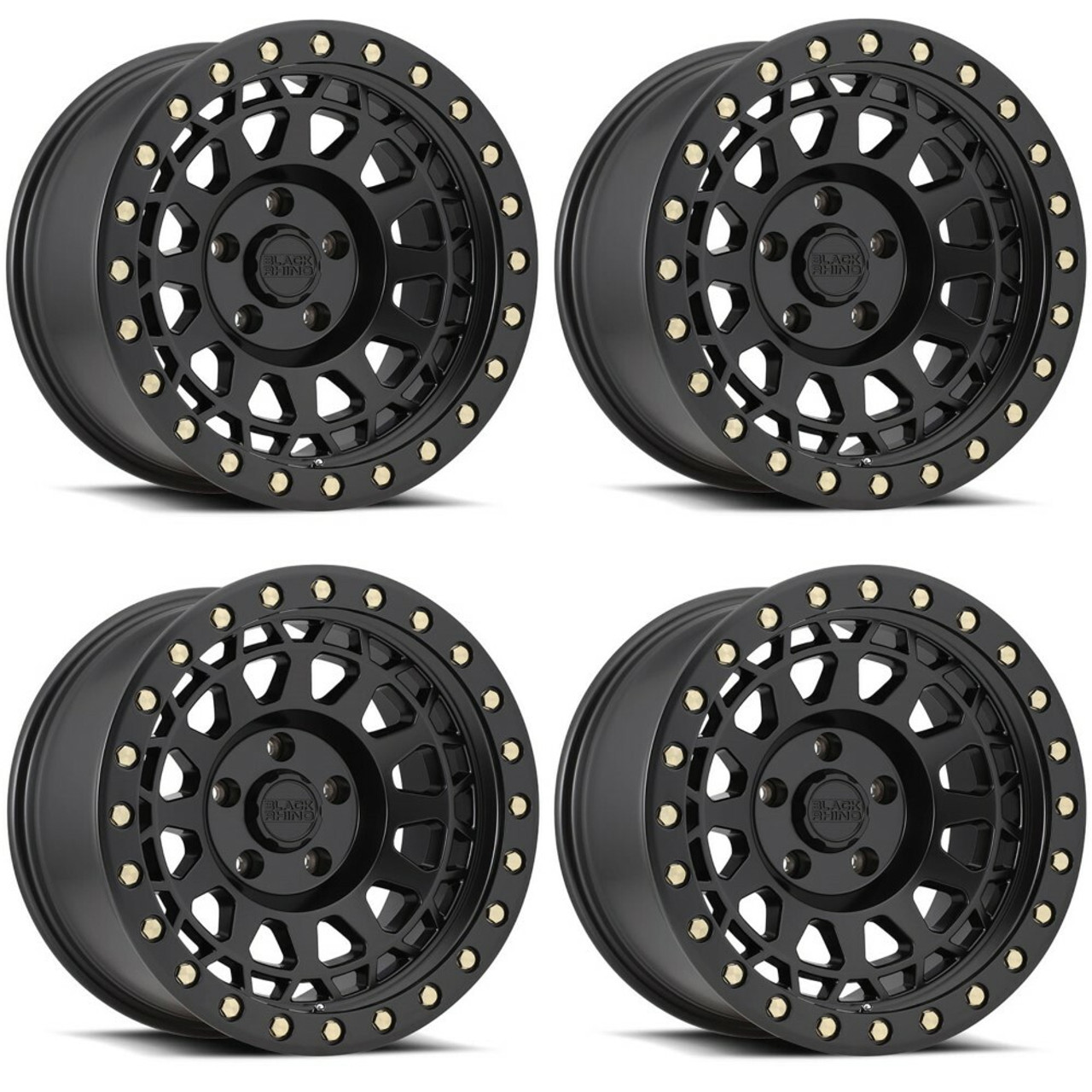 Set 4 Black Rhino PRimsm 17x9 5x5 Matte Black W/ Brass Bolts Wheels 17" -18mm