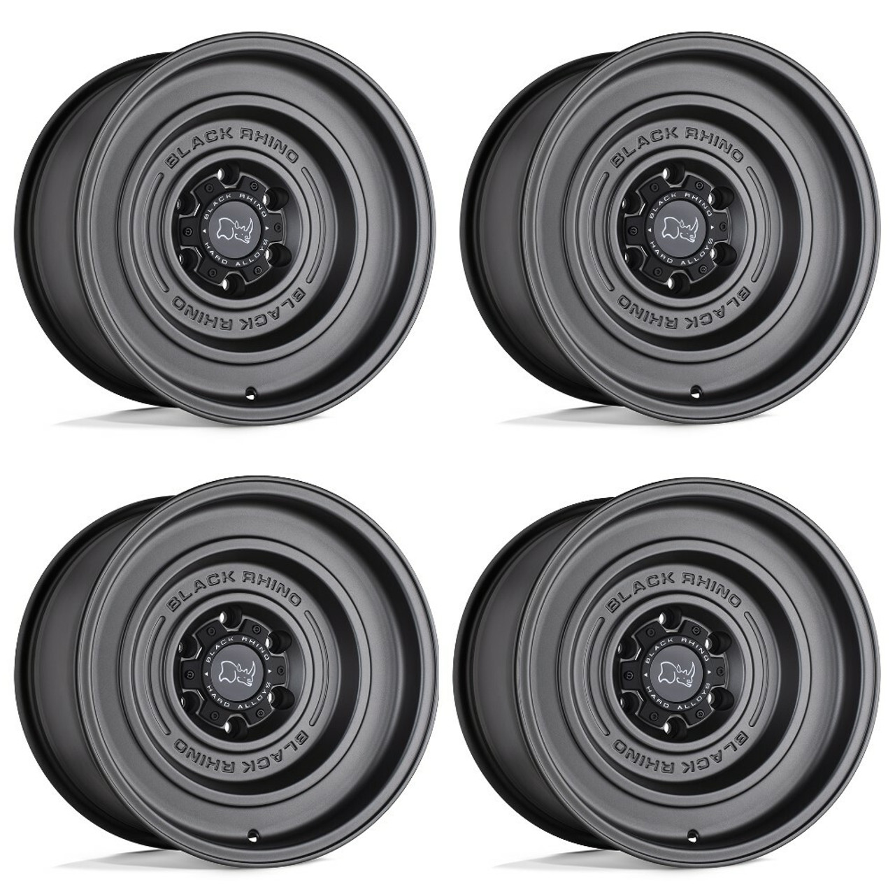 Set 4 17" Black Rhino Solid 17x9.5 5x5 Matte Gun Black Wheels -18mm Lifted Rims
