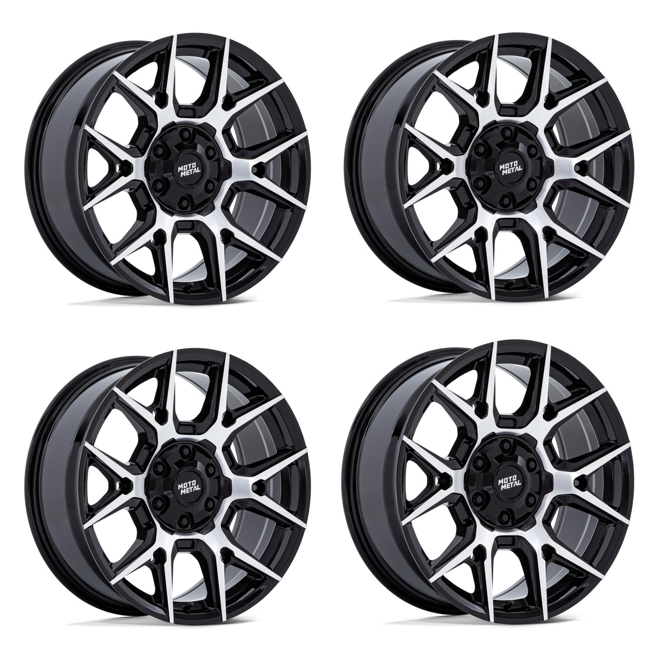 Set 4 17" Moto Metal MO813 Mason 17x8.5 6x5.5 0mm Gloss Black Machined Face Rims Offroad Truck SUV Wheels