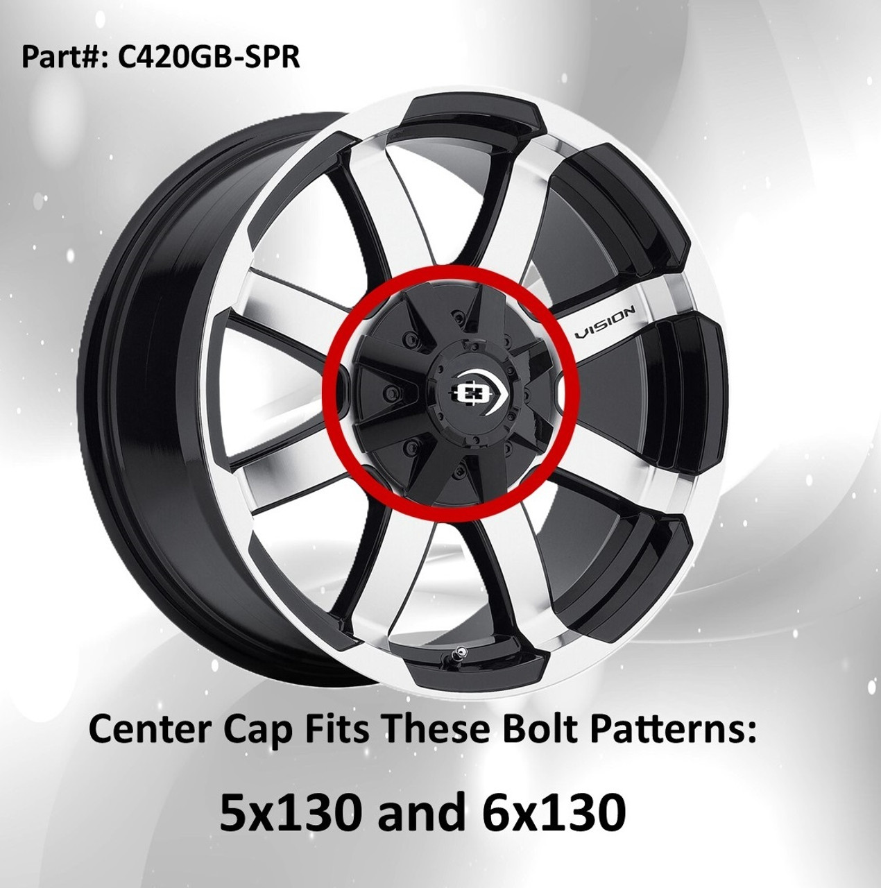 Vision 413 Valor Gloss Black Wheel Center Cap Hub Cap C420GB-SPR For Sprinter