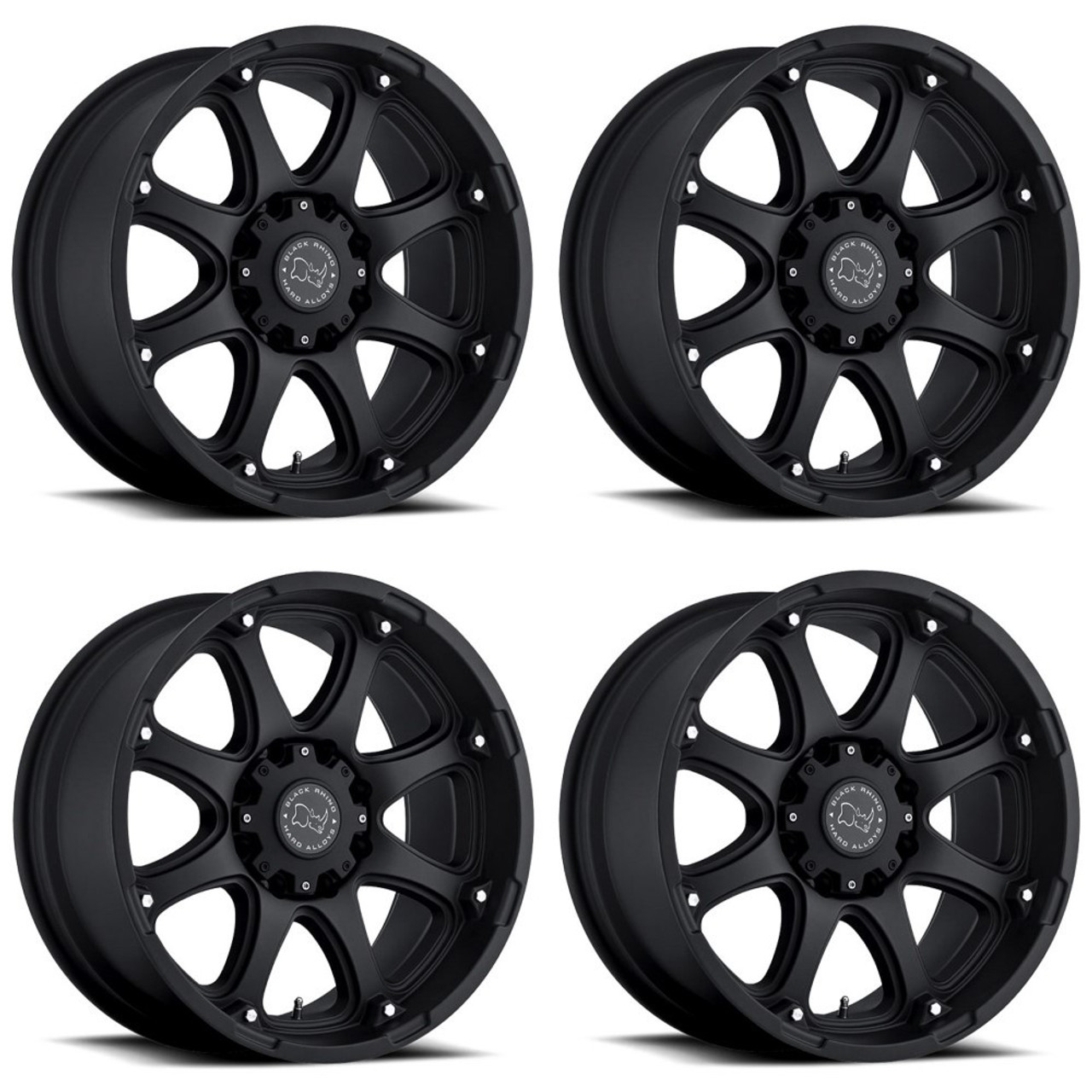 Set 4 Black Rhino Glamis 18x9 5x5 Matte Black Wheels 18" -12mm Lifted Truck Rims