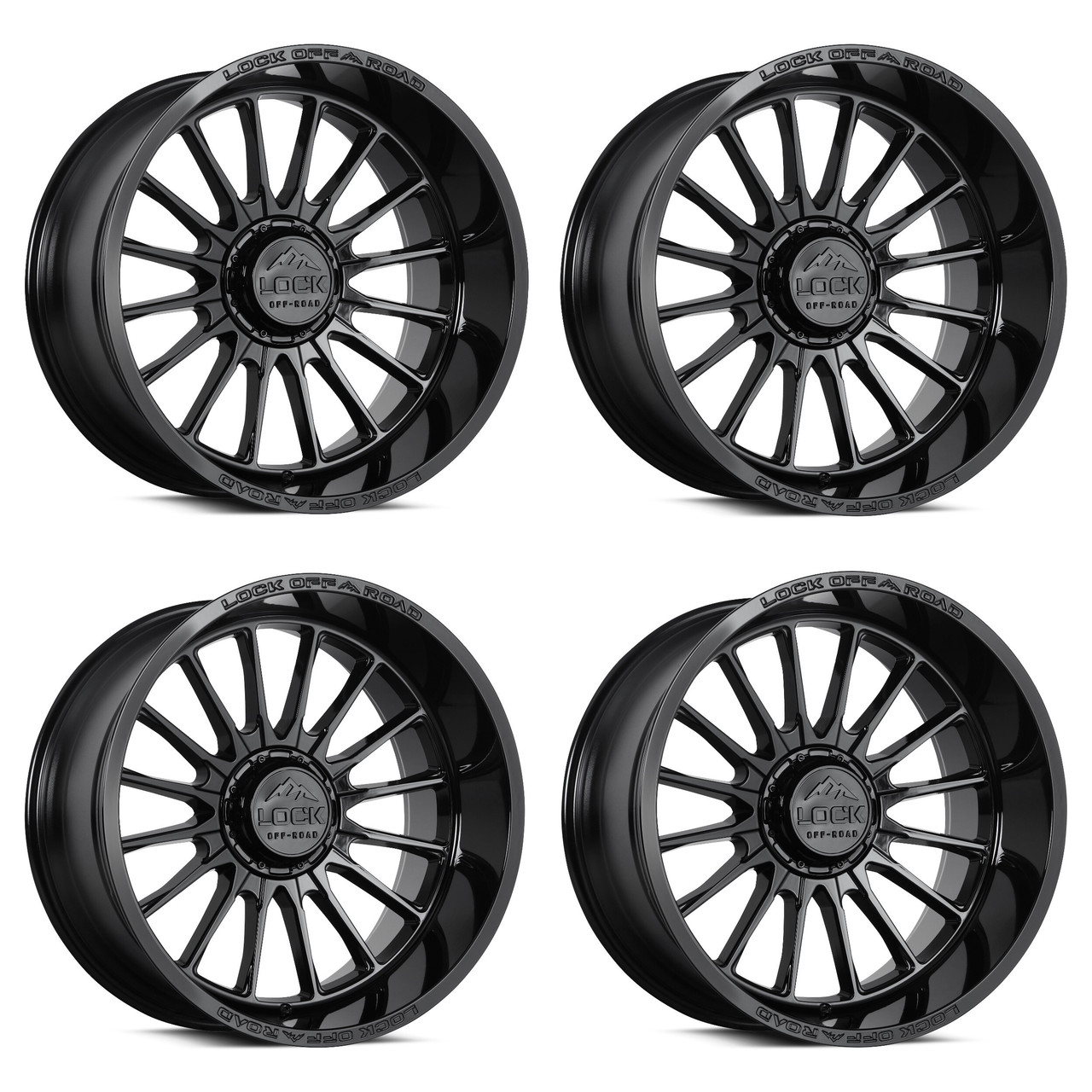 Set 4 20" Lock Extreme Striker Gloss Black 20x9 Wheels 6x135 6x5.5 1mm Truck Rim