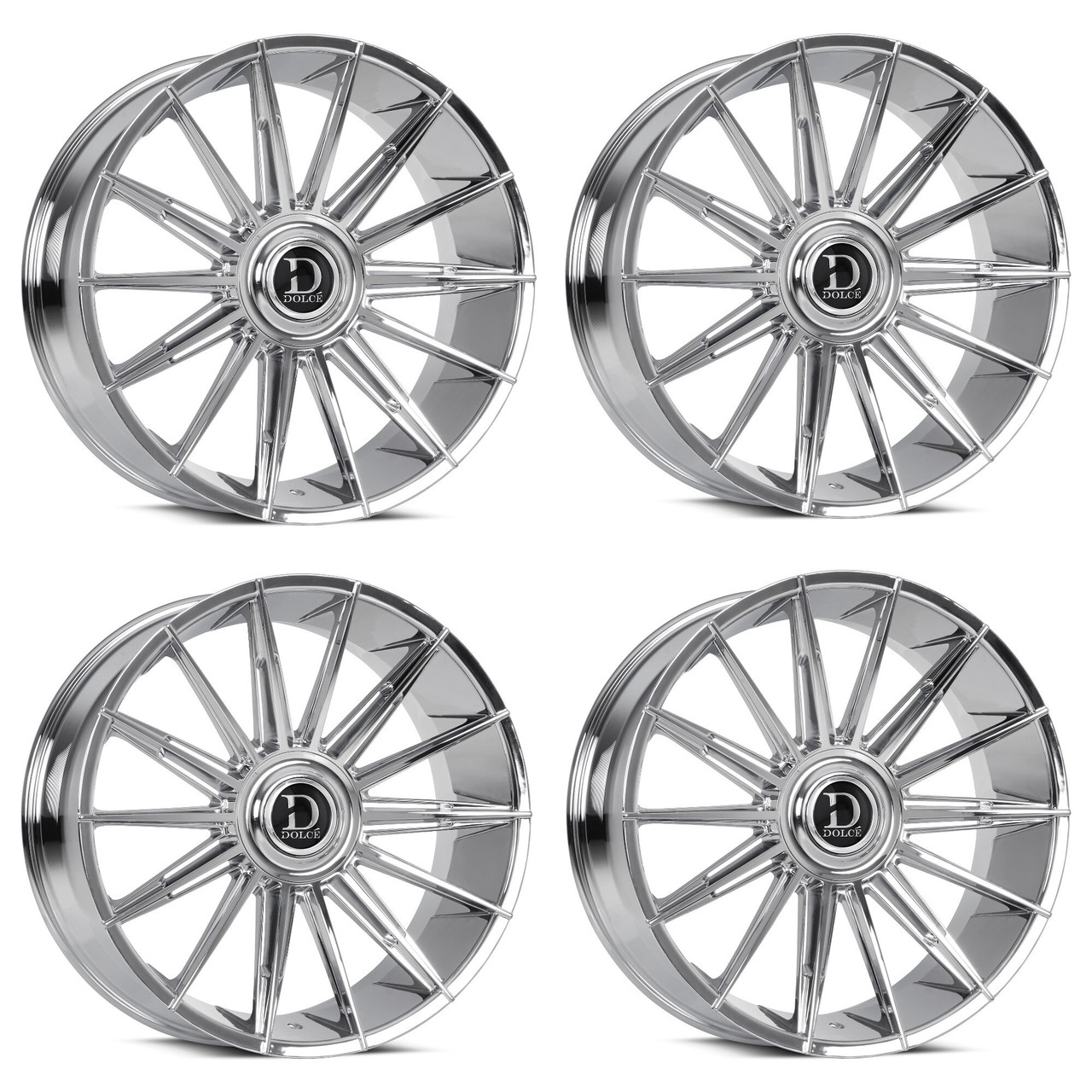 Set 4 24" Dolce Luxury Mirelli Chrome 24x9 Wheels 5x115 5x120 15mm Luxury Rims