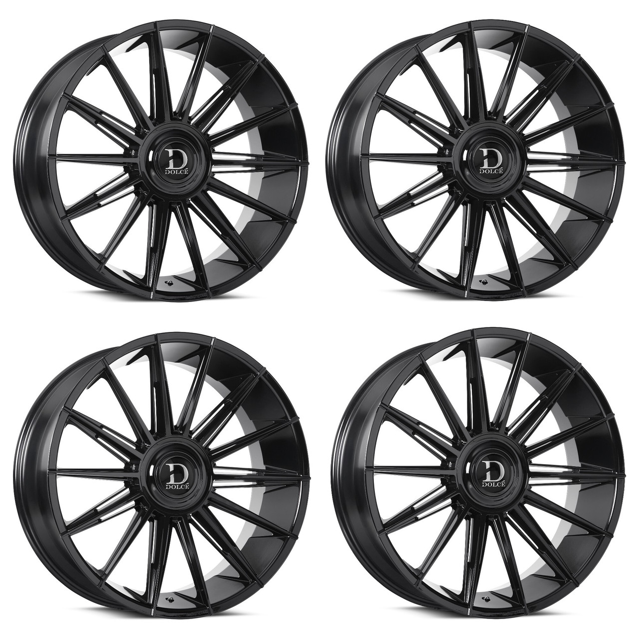 Set 4 24" Dolce Luxury Mirelli Gloss Black 24x9 Wheels 5x115 5x120 15mm Rims