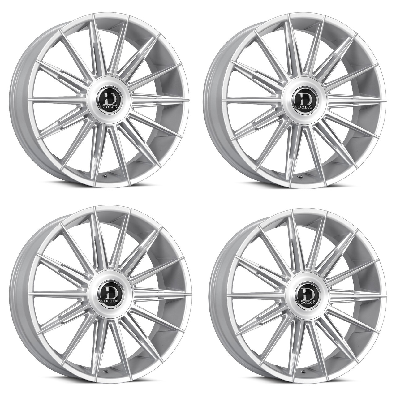 Set 4 24" Dolce Luxury Mirelli Gloss Sliver Brush Face 24x9 5x115 5x120 15mm Rim