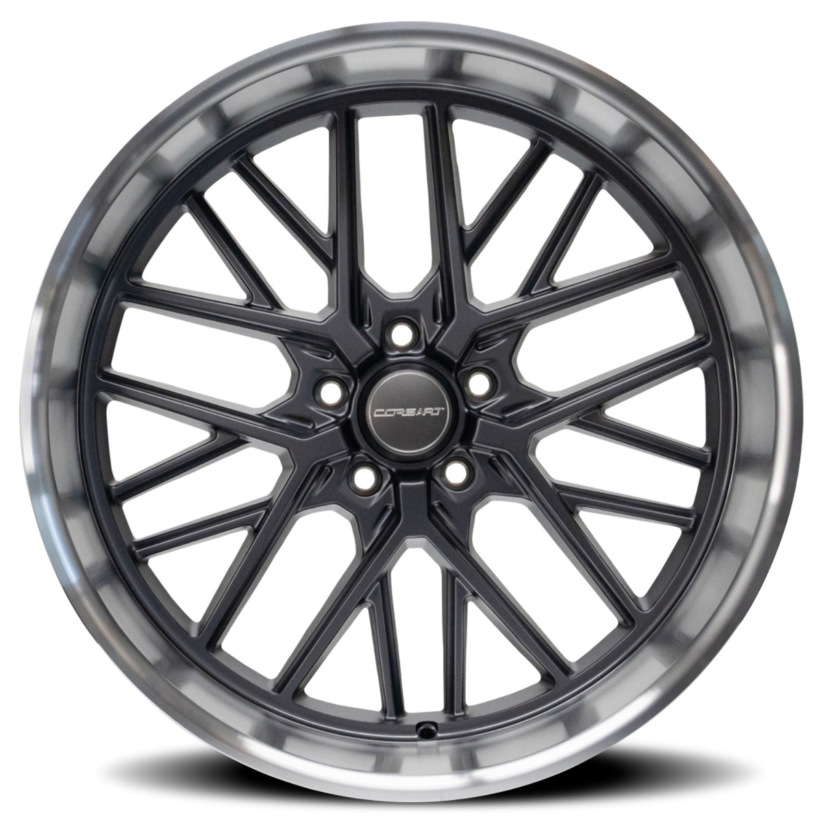 20" Corsart Kingpin 5 Matte Gunmetal Diamond Cut Lip 20x8.5 Wheel 5x5 6mm Rim