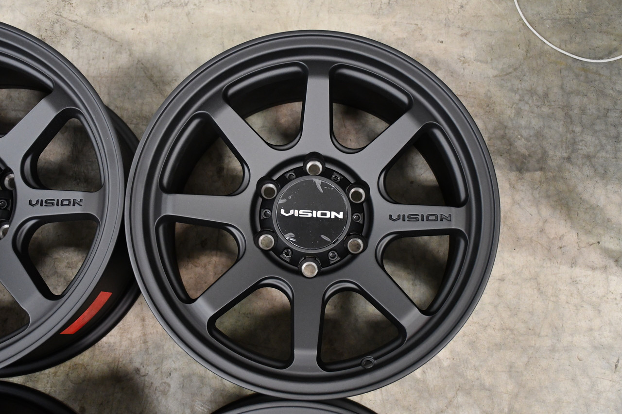 Set 4 17" Vision Off-Road 351 Flow Satin Black Wheels 17x9 5x5.5 Truck Rims 20mm