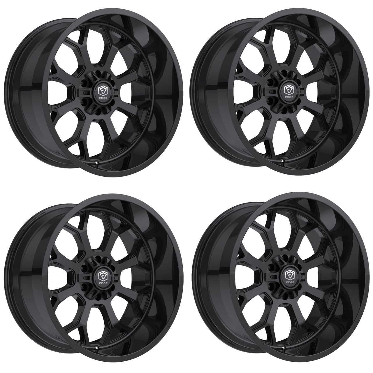 Set 4 20" Edge Off Road 301B Gloss Black Wheels 20x10 5x5 5x5.5 -19mm Truck Rims