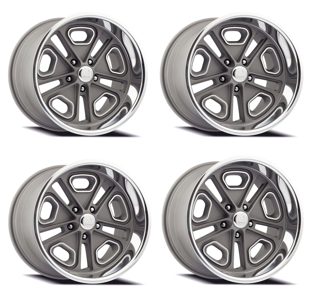 Set 4 20" Resto Del Ray Texture Gun Metal Milled Diamond Cut Lip 20x8 5x4.5 1mm